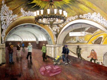 Pittura intitolato "Москва.Станция метр…" da Viacheslav Vlasov, Opera d'arte originale, Olio