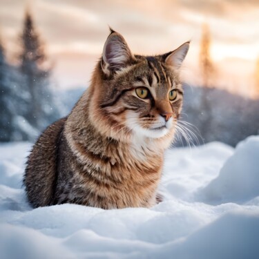Winterliche Katze in verschneiter Landschaft Arts numériques intitulée "Winterliche Katze i…" par Daniel Bauer, Œuvre d'art originale, Image générée par l'IA