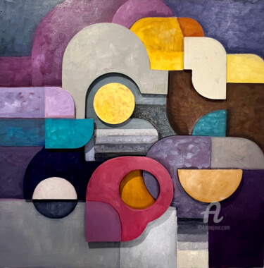 绘画 标题为“Purple Composition…” 由Louise Isackson, 原创艺术品, 油 安装在其他刚性面板上