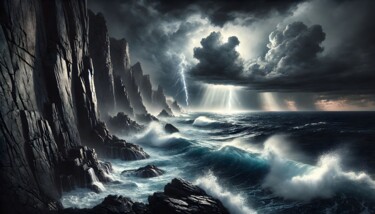 数字艺术 标题为“Sturm über den Klip…” 由Daniel Bauer, 原创艺术品, AI生成的图像