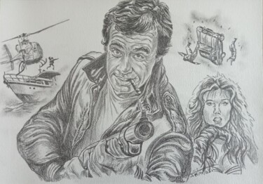 Illustration du film Le Marginal réalisé aux crayons 图画 标题为“Illustration du fil…” 由Gilles Staub (LeCrayonAgile), 原创艺术品, 铅笔