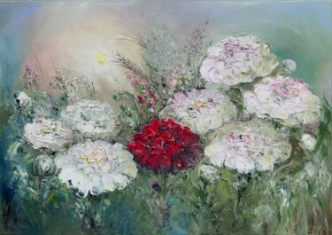 "Peonies love" başlıklı Tablo Inga Veilande tarafından, Orijinal sanat, Petrol Ahşap Sedye çerçevesi üzerine monte edilmiş