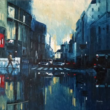 Peinture intitulée "rue Saint Hélier -…" par Nathalie Chapelain, Œuvre d'art originale, Huile Monté sur Châssis en bois