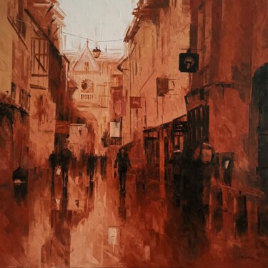 绘画 标题为“Rue Saint Melaine,…” 由Nathalie Chapelain, 原创艺术品, 油 安装在木质担架架上