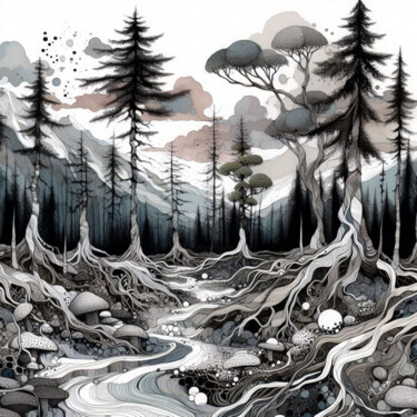 数字艺术 标题为“forest thicket tape…” 由Si Levin, 原创艺术品, AI生成的图像 安装在artwork_cat.上