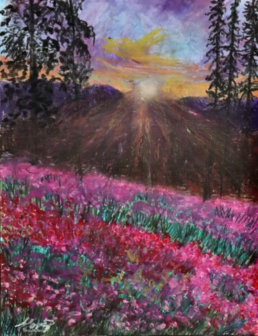 Schilderij getiteld "The valley of blooms" door Alicia Lopez, Origineel Kunstwerk, Pastel