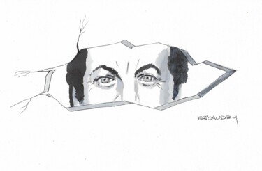 图画 标题为“Que regarde Coluche…” 由Eric Audry, 原创艺术品, 墨