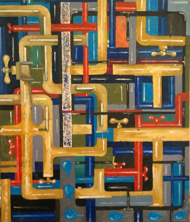 Peinture intitulée "Micr"eau"plastic" par Sandro, Œuvre d'art originale, Huile Monté sur Châssis en bois