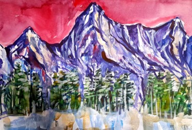 绘画 标题为“Snowу purple mounta…” 由Alexey Zhucovsky, 原创艺术品, 水彩