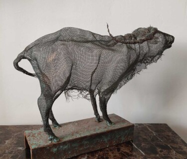 Sculptuur getiteld "The Roaring Buffalo" door Sergio Selari, Origineel Kunstwerk, Metalen
