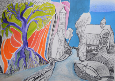 Peinture intitulée "Auberge" par Martin Rupp, Œuvre d'art originale, Crayon