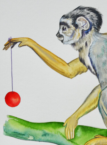 Painting titled "monkey" by Merve Gürlek, Original Artwork, Watercolor