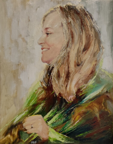A young blonde woman dressed in elegant green clothing 제목이 "A young blonde woma…"인 미술작품 Tanya Demchenko로, 원작, 기름