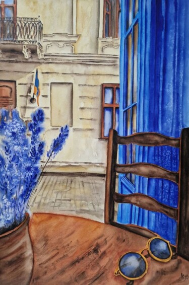 绘画 标题为“Outside the window” 由Olena Yemelianova, 原创艺术品, 水彩