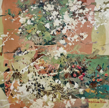 Ζωγραφική με τίτλο "Chamomile 3" από Yampolskaia Natalia, Αυθεντικά έργα τέχνης, Λάδι Τοποθετήθηκε στο Ξύλινο φορείο σκελετό