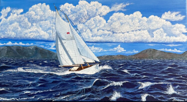 Painting titled ""Through the Waves…" by Vera Kozlovskih, Original Artwork, Oil Mounted on Wood Stretcher frame