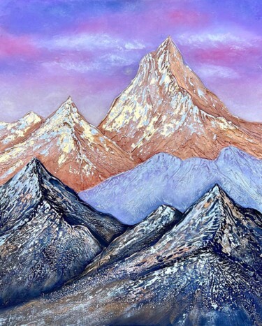 Conquering the mountains Schilderij getiteld "Conquering the moun…" door Yuliia Kiselova, Origineel Kunstwerk, Acryl Gemonteerd op Frame voor houten…