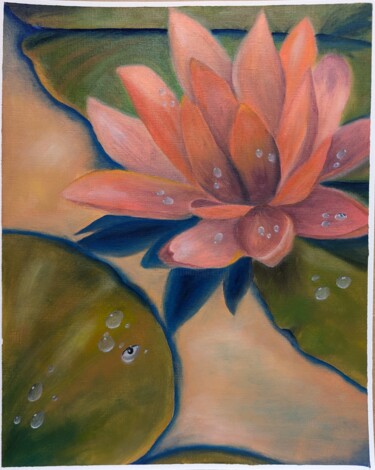 Malarstwo zatytułowany „Waterlily in tears” autorstwa Daria Quirêva, Oryginalna praca, Olej