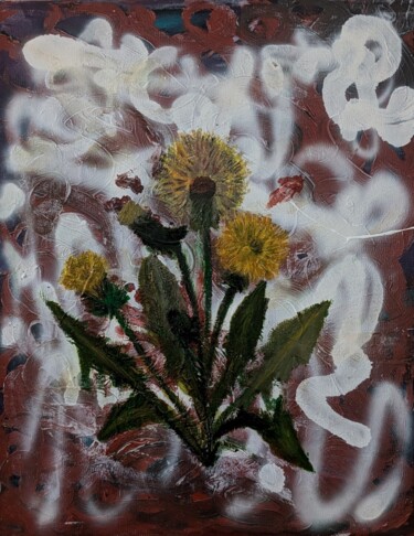 Pittura intitolato "Tarassaco" da Graziana Checchia Pantaleone, Opera d'arte originale, Olio Montato su Telaio per barella i…