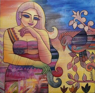 Painting titled "Wait for me" by Devi Rani Dasgupta Devi, Original Artwork, Acrylic