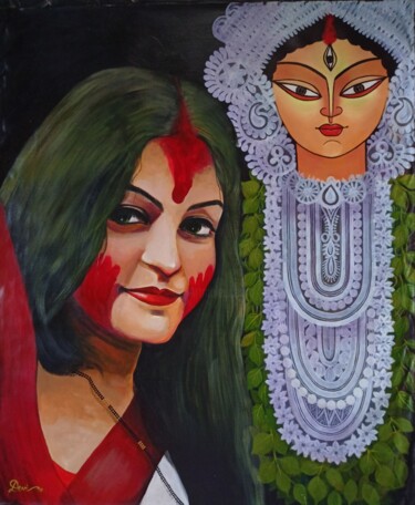 Painting titled "Dashami 1" by Devi Rani Dasgupta Devi, Original Artwork, Acrylic