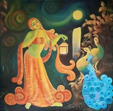 Painting titled "Abhisaar" by Devi Rani Dasgupta Devi, Original Artwork, Acrylic