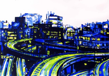 Peinture intitulée "Tokyo roads" par Kateryna Bortsova, Œuvre d'art originale, Acrylique Monté sur Carton