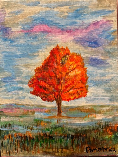 autumn flame small artwork acrylic on canvas Painting titled "autumn flame small…" by Ninel Ponoma, Original Artwork, Acrylic Mounted on Cardboard