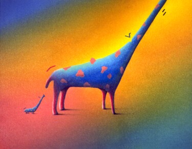 LA GIRAFE ZÉROZOÏSTE Painting titled "LA GIRAFE ZÉROZOÏSTE" by François-Pierre Bleau (Dit Zéro Zoo), Original Artwork, Oil Mounted on Wood Stretc…