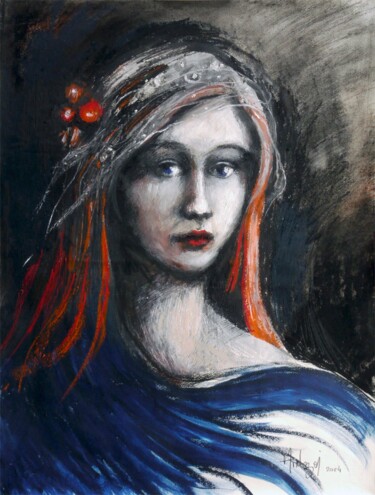 Portrait d'une jeune femme rousse "Portrait d'une jeun…" başlıklı Resim Andrzej Lassolle tarafından, Orijinal sanat, Pastel