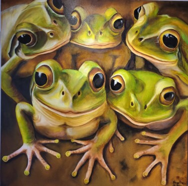 Peinture intitulée "Les grenouilles de…" par Sophie Pergeline, Œuvre d'art originale, Huile