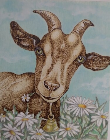 Printmaking titled "La chèvre de Monsie…" by Judith Michaud, Original Artwork, Engraving Mounted on Wood Stretcher frame