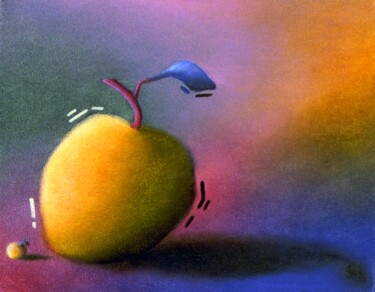 Peinture intitulée "LA POMME ZÉROZOÏSTE" par François-Pierre Bleau (Dit Zéro Zoo), Œuvre d'art originale, Huile Monté sur Ch…