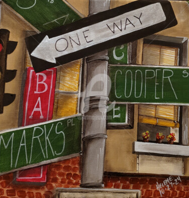 Painting titled "3 Little Flower Pots" by Helene, Original Artwork, Acrylic Mounted on Wood Stretcher frame