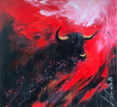 Pittura intitolato "Black Bull" da Lino Scerbo, Opera d'arte originale, Acrilico Montato su Telaio per barella in legno