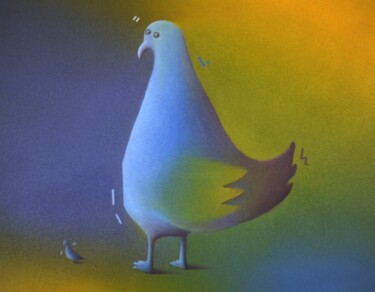 绘画 标题为“LE PIGEON ZÉROZOÏSTE” 由François-Pierre Bleau (Dit Zéro Zoo), 原创艺术品, 油 安装在木质担架架上