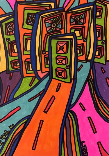 Drawing titled "6 doors, 6 paths, s…" by Christophe Verger-Lecocq, Original Artwork, Marker