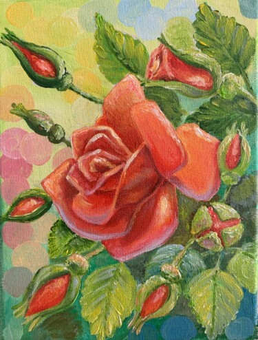 Painting titled "Rose" by Tetiana Kovtun, Original Artwork, Acrylic Mounted on Wood Stretcher frame