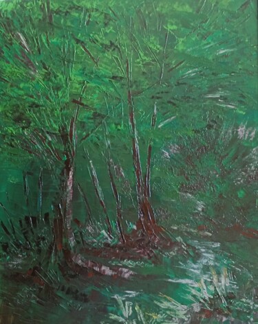 绘画 标题为“Sous bois vert” 由Xiorcaled, 原创艺术品, 油 安装在木质担架架上
