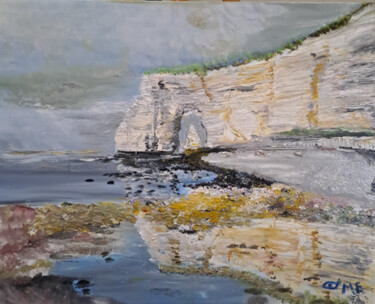 제목이 "Etretat temps gris"인 미술작품 Oeilme로, 원작, 기름 나무 들것 프레임에 장착됨