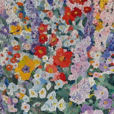 Pastel Flower Field Peinture intitulée "Pastel Flower Field" par Irina Anis, Œuvre d'art originale, Huile Monté sur Châssis en bois