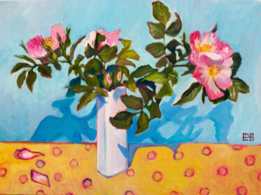 绘画 标题为“Wild Roses II” 由Liudmila Pisliakova, 原创艺术品, 油 安装在木质担架架上