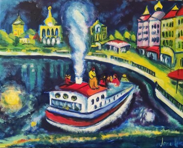 Painting titled "Ночная прогулка" by Evgenia Ivanova, Original Artwork, Oil