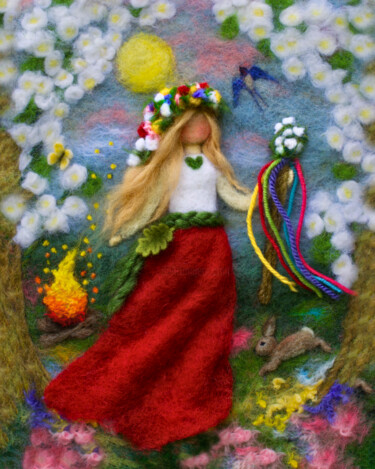 Textile Art titled "Beltane" by Christine Denorme, Original Artwork, Textile fiber