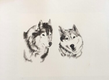 Portrait chiens "Portrait chiens" başlıklı Tablo Annabel Labatie tarafından, Orijinal sanat, Mürekkep Diğer sert panel üzerine monte edilmiş
