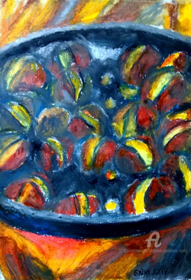 Peinture intitulée "Chataignes, crouton…" par Slobodan Spasojevic (Spaki), Œuvre d'art originale, Pastel