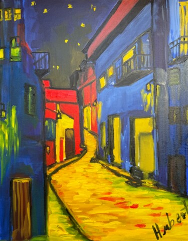 绘画 标题为“Guanajuato Night” 由Hubert Lerner, 原创艺术品, 油 安装在木质担架架上