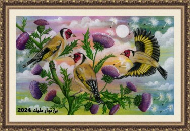Peinture intitulée "Thistles and goldfi…" par Malik Bennouar, Œuvre d'art originale, Acrylique