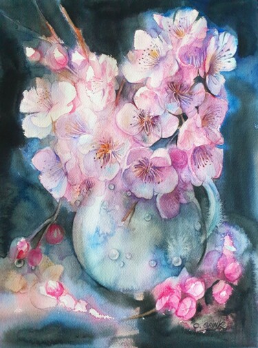 Ζωγραφική με τίτλο "Branches of a Bloss…" από Olga Brink Art, Αυθεντικά έργα τέχνης, Ακουαρέλα