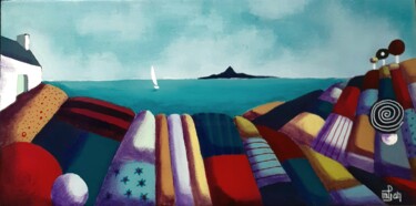 Peinture intitulée "L'île bleue" par Marie-Pierre Jan, Œuvre d'art originale, Acrylique Monté sur Châssis en bois